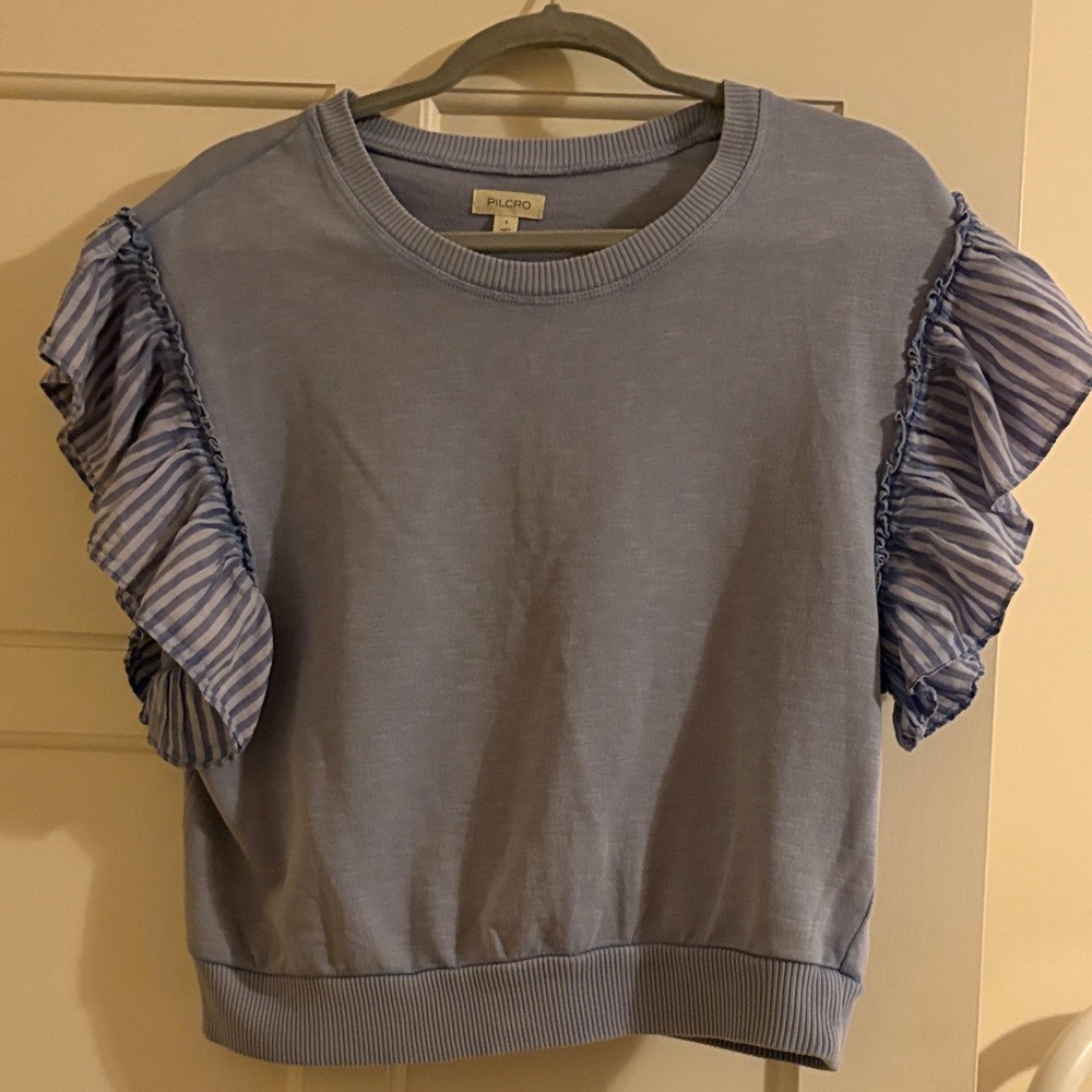 Blue Ruffle Sleeve Top